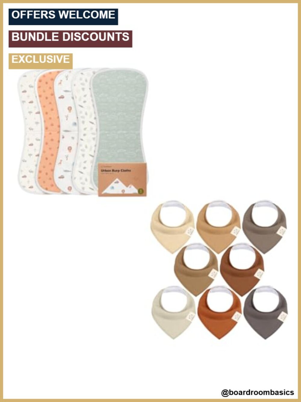 5-Pack Burp Cloths & 8-Pack Bandana Bibs Set Ultra Absorbent Cotton